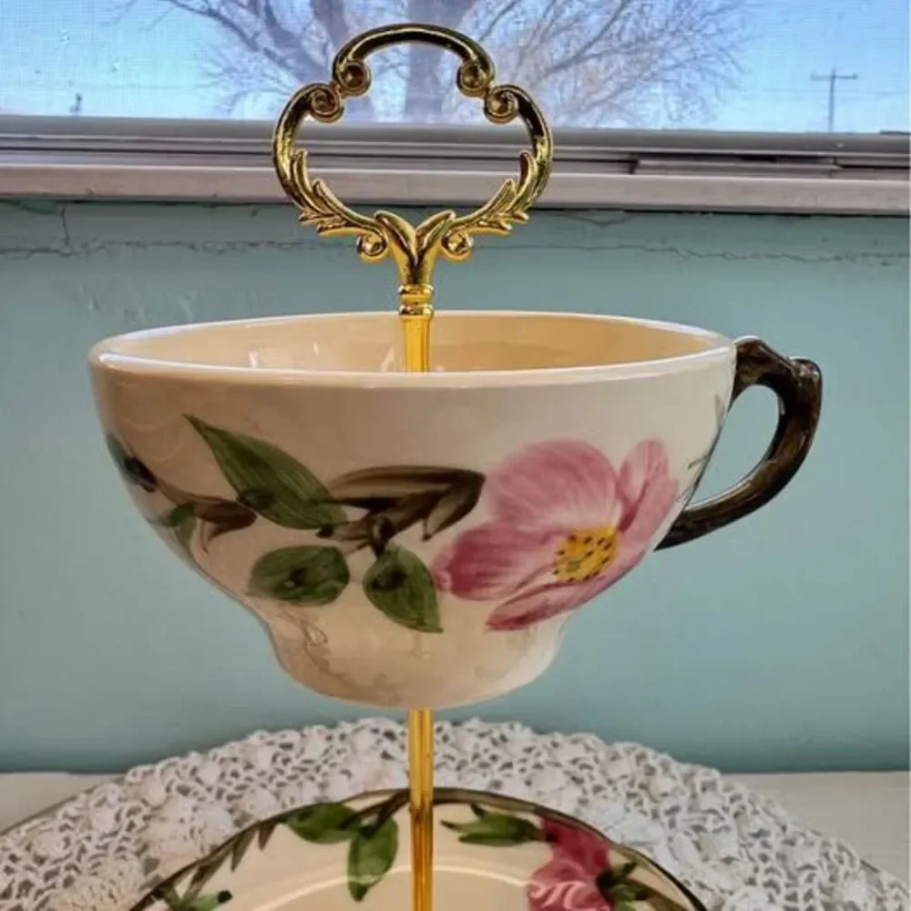 Franciscan Desert Rose Two-Tier Teacup Jewelry Tray - Picture 3 of 4
